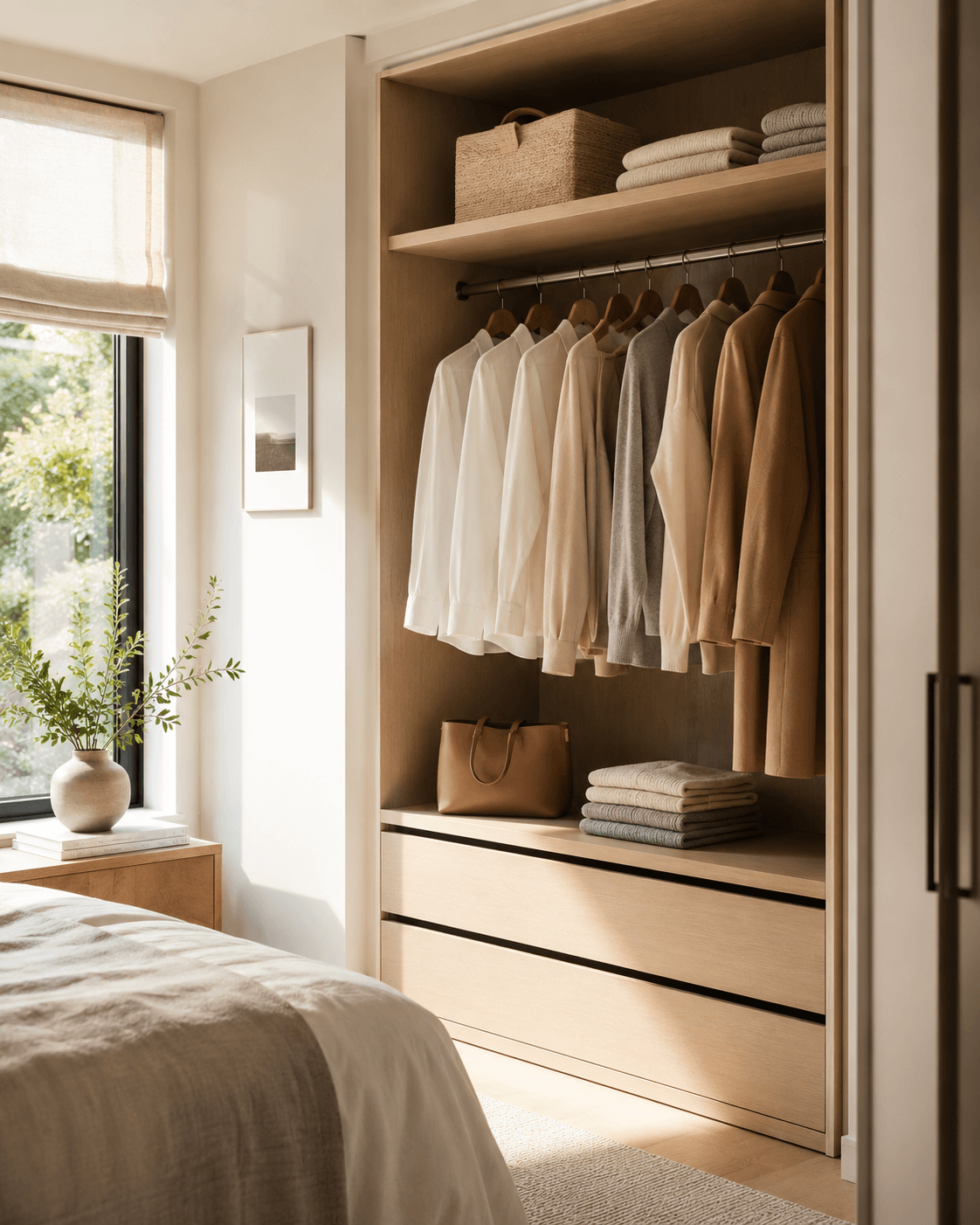 how to build a capsule wardrobe — organised neutral wardrobe