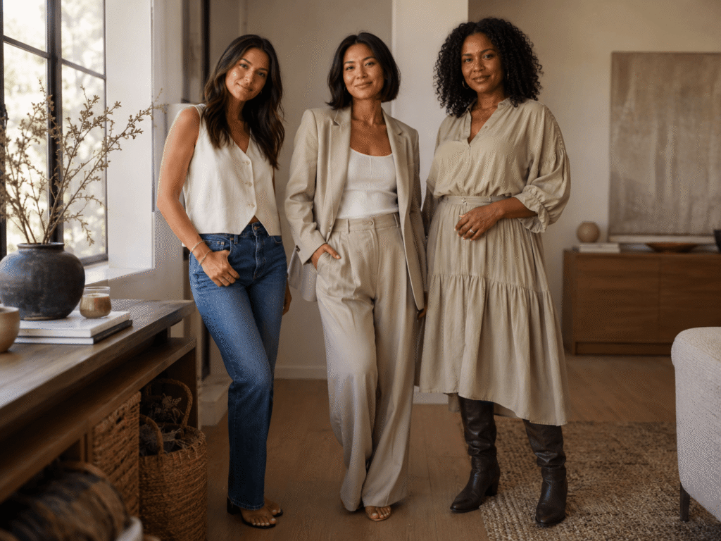 Women of different ages wearing personal style outfits that reflect different life stages.